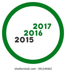 From 2016 To 2017 Years vector icon. Style is bicolor flat circled symbol, green and gray colors, rounded angles, white background.