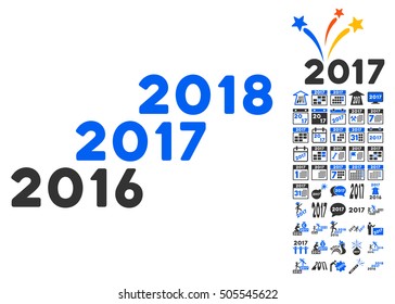 From 2016 to 2018 Years icon with bonus 2017 new year pictograms. Vector illustration style is flat iconic symbols,modern colors.