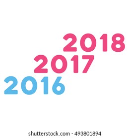 From 2016 to 2018 Years vector pictogram. Style is flat graphic symbol, pink and blue colors, white background.