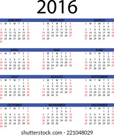 2016 3x4 Calendar - Blue