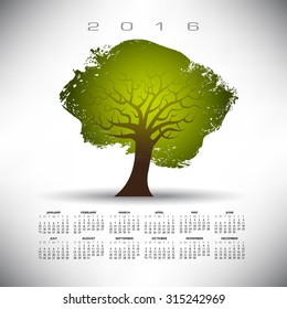 2016 Abstract tree calendar on a gray background
