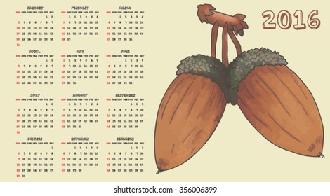 2016 acorn calendar