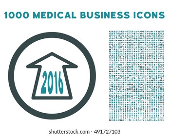 2016 Ahead Arrow icon with 1000 medical business soft blue vector pictograms. Collection style is flat bicolor symbols, white background.