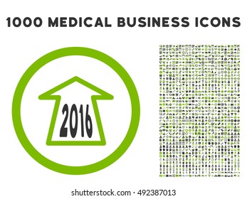 2016 Ahead Arrow icon with 1000 medical business eco green and gray vector pictographs. Design style is flat bicolor symbols, white background.