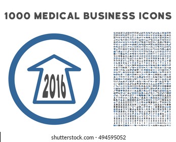 2016 Ahead Arrow icon with 1000 medical business cobalt and gray vector design elements. Set style is flat bicolor symbols, white background.