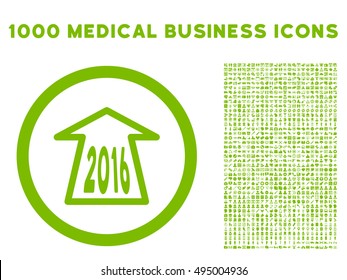 2016 Ahead Arrow icon with 1000 medical commercial eco green vector design elements. Set style is flat symbols, white background.