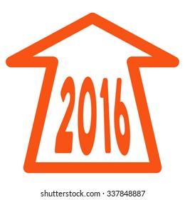 2016 Ahead Arrow vector icon. Style is flat symbol, orange color, rounded angles, white background.