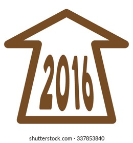 2016 Ahead Arrow vector icon. Style is flat symbol, brown color, rounded angles, white background.