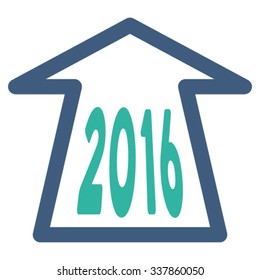 2016 Ahead Arrow vector icon. Style is bicolor flat symbol, cobalt and cyan colors, rounded angles, white background.