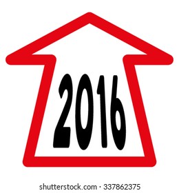 2016 Ahead Arrow vector icon. Style is bicolor flat symbol, intensive red and black colors, rounded angles, white background.