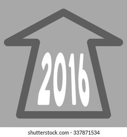 2016 Ahead Arrow vector icon. Style is bicolor flat symbol, dark gray and white colors, rounded angles, silver background.