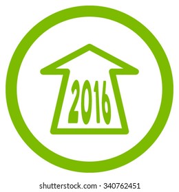 2016 Ahead Arrow vector icon. Style is flat circled symbol, eco green color, rounded angles, white background.