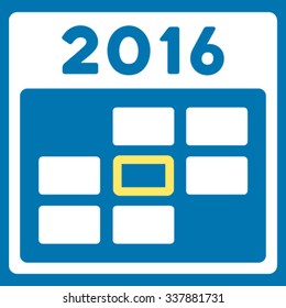 2016 Appointment Date vector icon. Style is bicolor flat symbol, yellow and white colors, rounded angles, blue background.