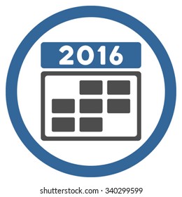 2016 Appointment Grid vector icon. Style is bicolor flat circled symbol, cobalt and gray colors, rounded angles, white background.