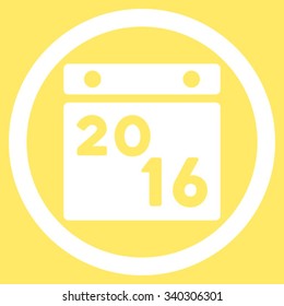 2016 Appointment vector icon. Style is flat circled symbol, white color, rounded angles, yellow background.