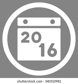 2016 Appointment vector icon. Style is flat circled symbol, white color, rounded angles, gray background.