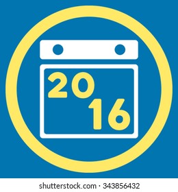 2016 Appointment vector icon. Style is bicolor flat circled symbol, yellow and white colors, rounded angles, blue background.