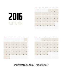 2016 AUTUMN Calendar Planner Design.