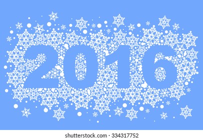 2016 background of snowflakes. Number text of symbol year 2016. Illustration in vector format