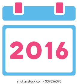 2016 Binder vector icon. Style is bicolor flat symbol, pink and blue colors, rounded angles, white background.