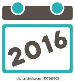 2016 Binder vector icon. Style is bicolor flat symbol, grey and cyan colors, rounded angles, white background.