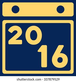 2016 Binder vector icon. Style is flat symbol, yellow color, rounded angles, blue background.