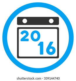 2016 Binder vector icon. Style is bicolor flat circled symbol, blue and gray colors, rounded angles, white background.