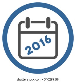 2016 Binder vector icon. Style is bicolor flat circled symbol, cobalt and gray colors, rounded angles, white background.