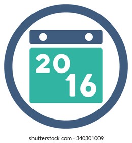 2016 Binder vector icon. Style is bicolor flat circled symbol, cobalt and cyan colors, rounded angles, white background.