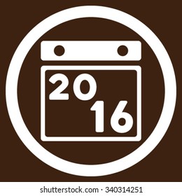 2016 Binder vector icon. Style is flat circled symbol, white color, rounded angles, brown background.