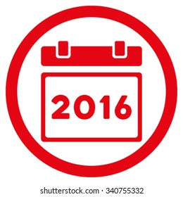 2016 Binder vector icon. Style is flat circled symbol, red color, rounded angles, white background.