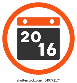 2016 Binder vector icon. Style is bicolor flat circled symbol, orange and gray colors, rounded angles, white background.