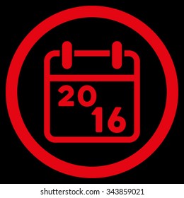 2016 Binder vector icon. Style is flat circled symbol, red color, rounded angles, black background.