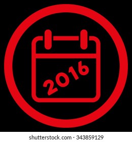 2016 Binder vector icon. Style is flat circled symbol, red color, rounded angles, black background.