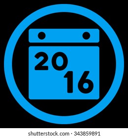 2016 Binder vector icon. Style is flat circled symbol, blue color, rounded angles, black background.