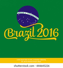 2016 Brazil. Patriotic banner for website template, cards, posters, logo, brochure. Typographic concept. Vector illustration.