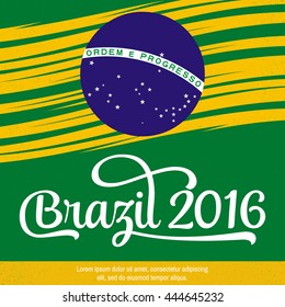 2016 Brazil. Patriotic banner for website template, cards, posters, logo, brochure. Typographic concept. Vector illustration.