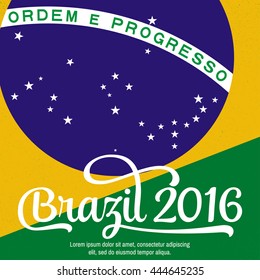 2016 Brazil. Patriotic banner for website template, cards, posters, logo, brochure. Typographic concept. Vector illustration.