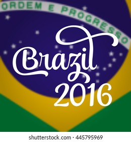 2016 Brazil. Patriotic banner for website template, cards, posters, logo, brochure. Typographic concept. Vector illustration.