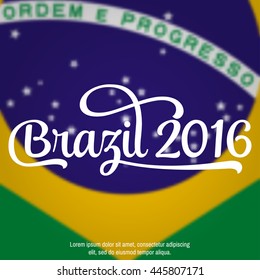 2016 Brazil. Patriotic banner for website template, cards, posters, logo, brochure. Typographic concept. Vector illustration.