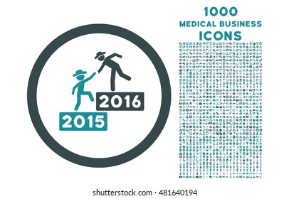 2016 Business Training rounded vector bicolor icon with 1000 medical business icons. Set style is flat pictograms, soft blue colors, white background.