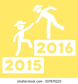 2016 Business Training vector icon. Style is flat symbol, white color, rounded angles, yellow background.