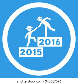 2016 Business Training vector icon. Style is flat circled symbol, white color, rounded angles, blue background.