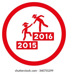 2016 Business Training vector icon. Style is flat circled symbol, red color, rounded angles, white background.