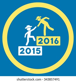 2016 Business Training vector icon. Style is bicolor flat circled symbol, yellow and white colors, rounded angles, blue background.