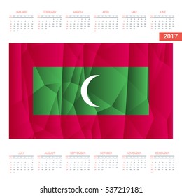 2016 Calendar - 2017-Calendar-Maldivies Country Flag Banner - Happy new Year calendar template - Week starts with Sunday - Vector illustration

