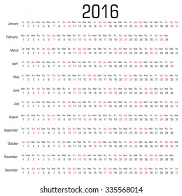 2016 Calendar.