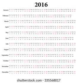 2016 Calendar.