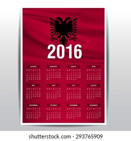2016 Calendar - Albania Country Flag Banner - Happy new Year calendar template - Week starts with Sunday - Vector illustration