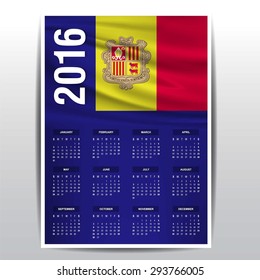 2016 Calendar - Andorra Country Flag Banner - Happy new Year calendar template - Week starts with Sunday - Vector illustration
